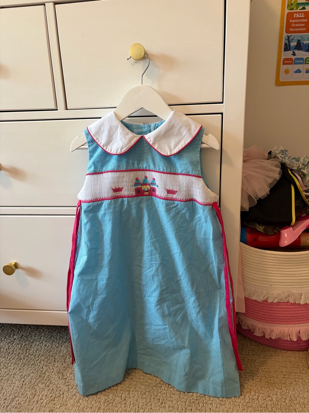 Secret Wishes Smocked Princess Castle Tie Dress Size 6